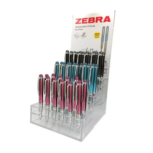 Guľôčkové pero, displej, 0,24 mm, teleskopické, nehrdzavejúca oceľ,, ZEBRA "Telescopic Metal Stylus", modré