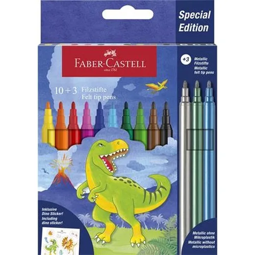 Fixky, sada, FABER-CASTELL "Dino" 10 rôznych farieb + 3  kovové farby