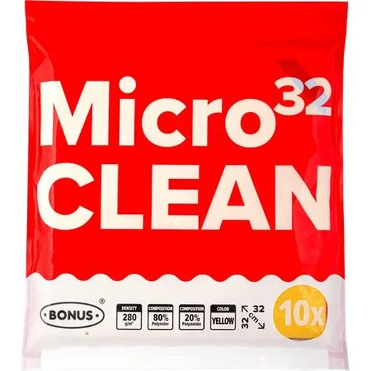 Čistiaca utierka, univerzálna,10 ks, 32x32 cm, BONUS "MicroCLEAN", žltá