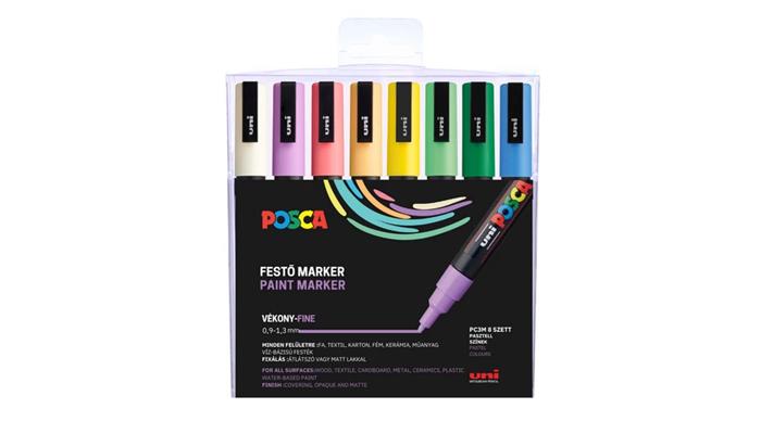 Dekoračný popisovač, sada, 0,9-1,3 mm, UNI "Posca PC-3M", 8 rôznych pastelových farieb