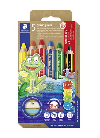 Farebné ceruzky, sada, s grafitovou ceruzkou, so strúhadlom, STAEDTLER "Noris® junior 140", 5+1 rôznych farieb