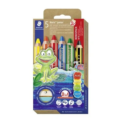 Farebné ceruzky, sada, s grafitovou ceruzkou, so strúhadlom, STAEDTLER "Noris® junior 140", 5+1 rôznych farieb