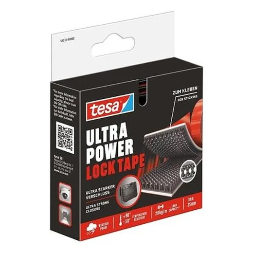 Samolepiaci suchý zips - pás, obojstranný, 25 mm x 1 m, TESA "Ultra Power Lock"