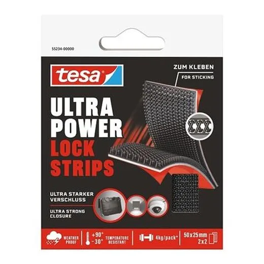 Samolepiaci suchý zips - prúžky, obojstranný, 25 x 50 mm, TESA "Ultra Power Lock"