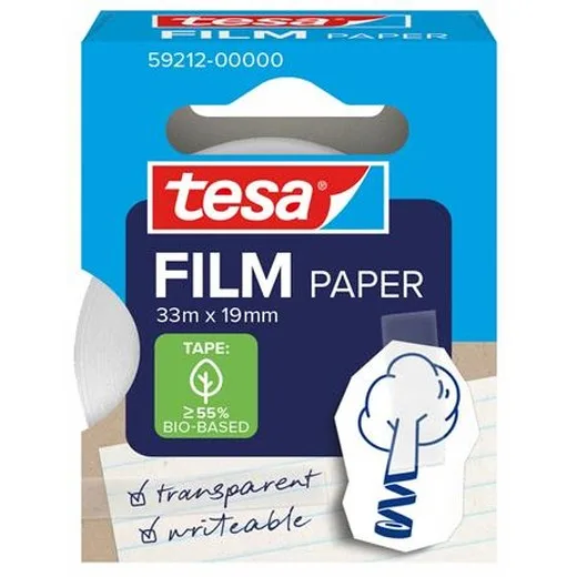 Lepiaca páska, popisovateľná, papier, 19 mm x 33 m, TESA "Tesafilm", priehľadná
