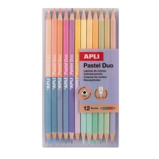Farebné ceruzky, sada, obojstranné, trojhranné, APLI "Pastel Duo", 24 rôznych pastelových farieb