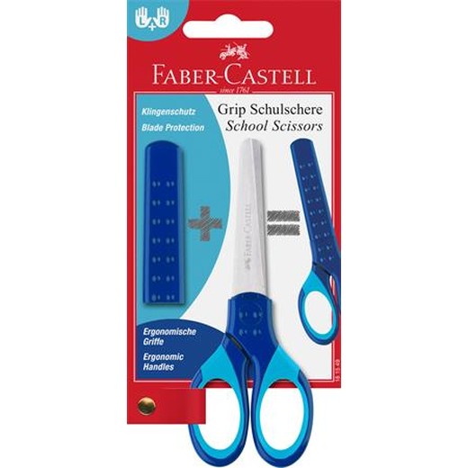Nožnice, školské, 13,5 cm, s krytom na čepeľ, FABER-CASTELL, modrá