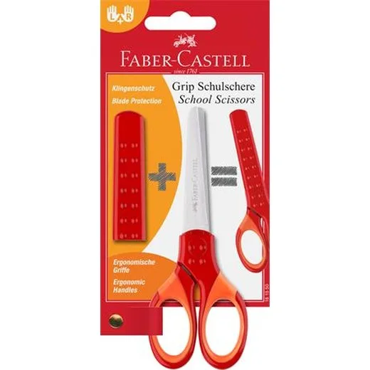 Nožnice, školské, 13,5 cm, s krytom na čepeľ, FABER-CASTELL, červená