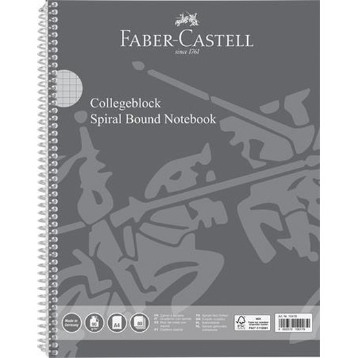 Špirálový zošit, A4, štvorčekový, 80 listov, perforovaný, dierovaný, FABER-CASTELL