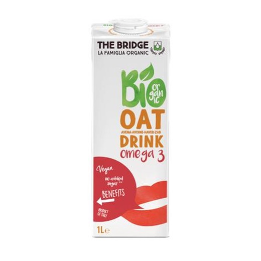 Rastlinný nápoj, bezlepkový, bio, v kartónovom obale, 1 l, THE BRIDGE, Omega 3, ovsený