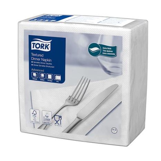 Servítka, 1/4 skladaná, 2-vrstvová, 39,5x39 cm, Advanced, TORK "Textúrovaná Dinner", biela