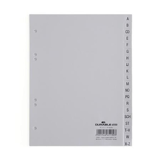 Register plastový, A5, 20-dielny, A–Z, DURABLE, sivý