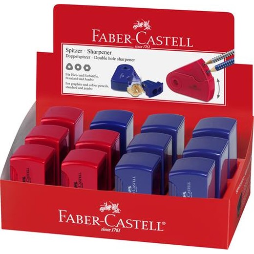 Strúhadlo, displej, dvojdierové, 2 zásobníky, FABER-CASTELL, mix farieb