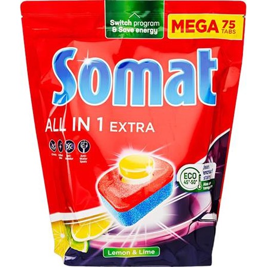 Tablety do umývačky riadu, 75 ks, SOMAT „All in 1 Extra“, Citrón & Limetka