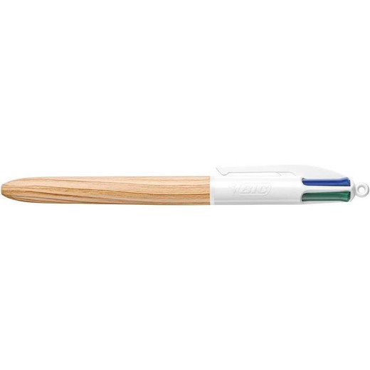 Guľôčkové pero, 0,32 mm, stláčací mechanizmus, 4 farby, BIC "4 Colours Wood Effect"