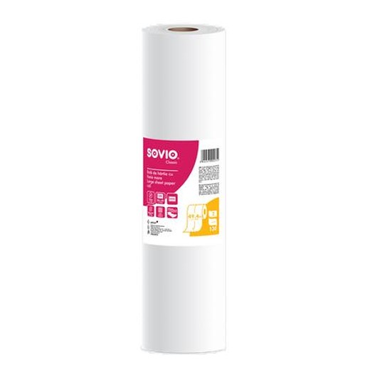 Papier na vyšetrovací stôl, 2-vrstvový, 49 cm × 50 m, 130 hárkov, SOVIO