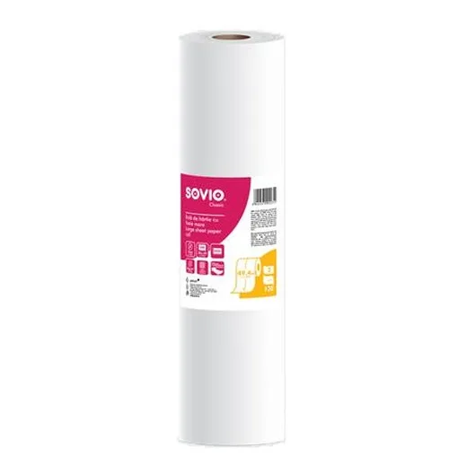 Papier na vyšetrovací stôl, 2-vrstvový, 49 cm × 50 m, 130 hárkov, SOVIO
