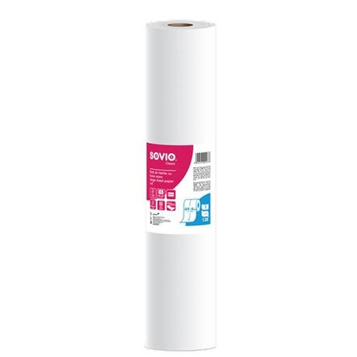 Papier na vyšetrovací stôl, 2-vrstvový, 59 cm × 50 m, 130 hárkov, SOVIO
