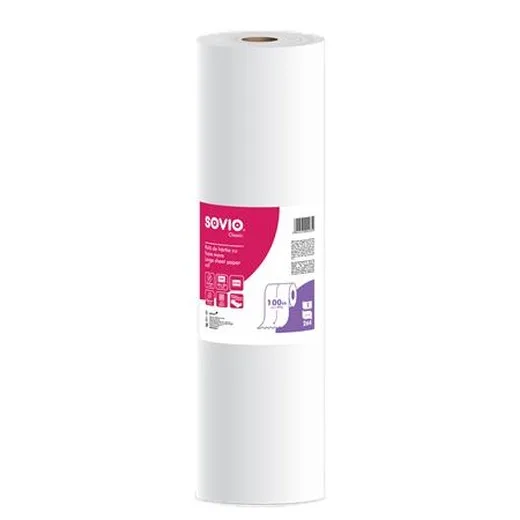 Papier na vyšetrovací stôl, 2-vrstvová, 59 cm × 100 m, 264 hárkov, SOVIO