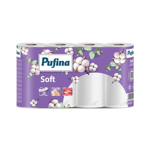 Papierové utierky, 2-vrstvové, 50 listov, 4 kotúče, PUFINA "Soft"