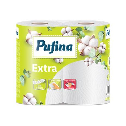 Papierové utierky, 2-vrstvové, 95 listov, 2 kotúče, PUFINA "Extra"