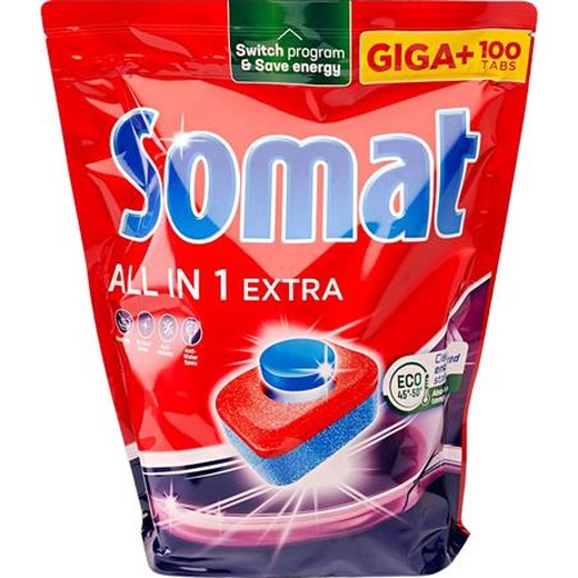 Tablety do umývačky riadu, 100 ks, SOMAT "All in 1 Extra"