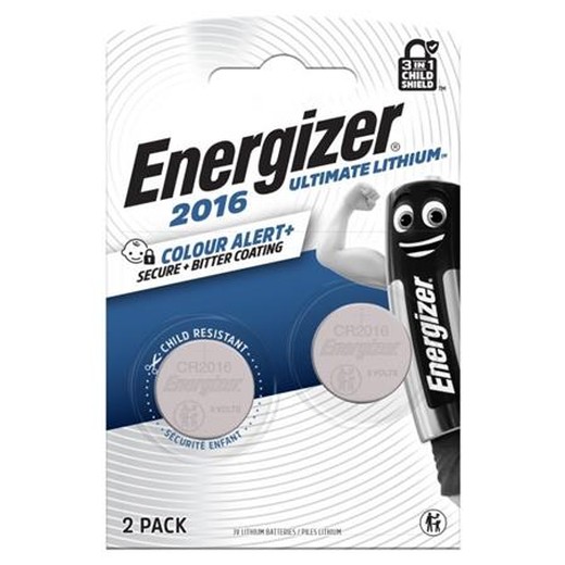 Gombíková batéria, CR2016, 2 ks, indikátor farby, ENERGIZER "Ultimate Lithium Performance"
