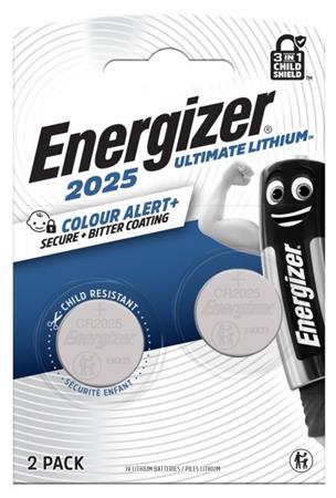 Gombíková batéria, CR2025, 2 ks, indikátor farby, ENERGIZER "Ultimate Lithium Performance"