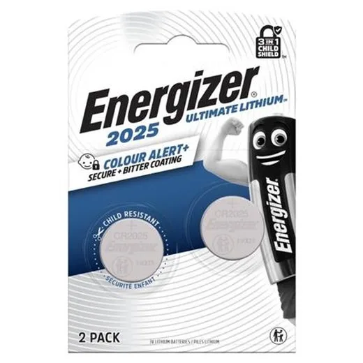 Gombíková batéria, CR2025, 2 ks, indikátor farby, ENERGIZER "Ultimate Lithium Performance"