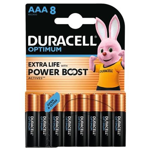 Batéria, AAA mikrotužková, 8 ks, bez plastu, DURACELL „Optimum“