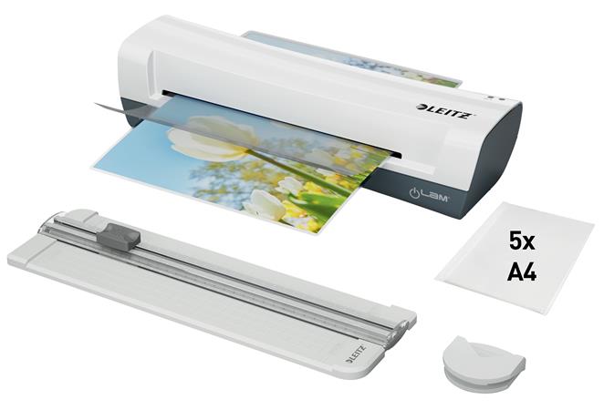 Laminovací stroj, sada, A4, 80–125 mikrónov, LEITZ "iLam Home 4-in-1", biela