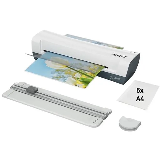 Laminovací stroj, sada, A4, 80–125 mikrónov, LEITZ "iLam Home 4-in-1", biela