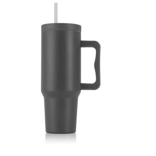 Termohrnček, 1,2 l, so slamkou, s uškom, sivý