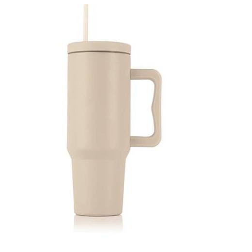 Termohrnček, 1,2 l, so slamkou, s uškom, béžový