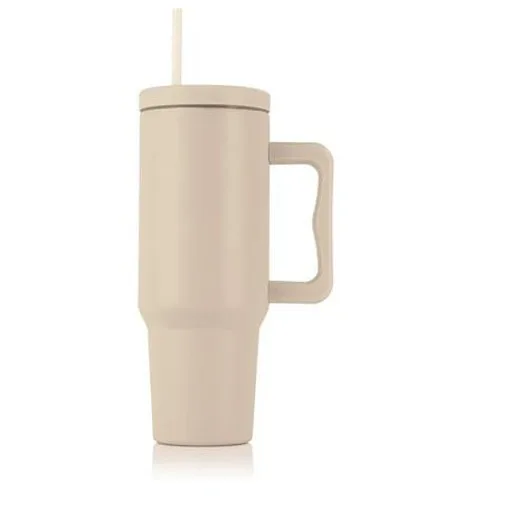 Termohrnček, 1,2 l, so slamkou, s uškom, béžový