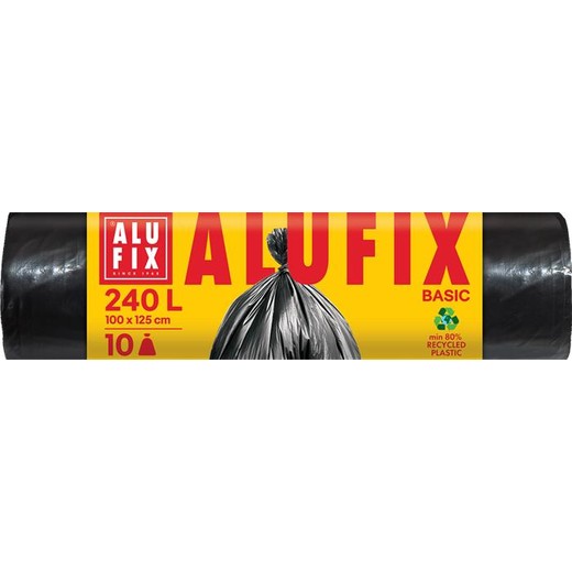 Vrece na odpad, 240 l, 10 ks, 100 x 125 cm, 20 µ, ALUFIX "Economy", čierne