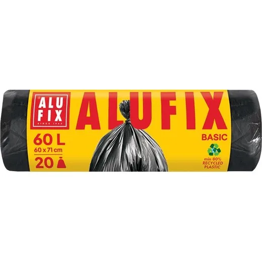 Vrece na odpad, 60 l, 20 ks, 60 x 71 cm, 10 µ, ALUFIX "Economy", čierne