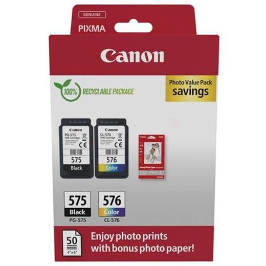 Multipack PG-575/CL-576 + GP-501 fotopapier, čierna a farebná náplň (po 100 strán) + 50 hárkov fotopapiera