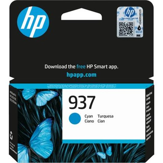 4S6W2NE Atramentová náplň pre tlačiarne OfficeJet Pro 9120e, 9130e, HP 937, azúrová, 800 strán