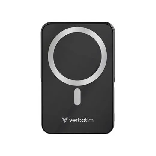 Power banka, externá batéria, magnetická (bezdrôtová), 10 000 mAh, stojanček, VERBATIM "Charge n Go", čierna