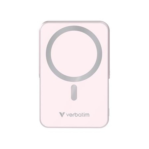Power banka, externá batéria, magnetická (bezdrôtová), 10 000 mAh, stojanček, VERBATIM "Charge n Go", ružová