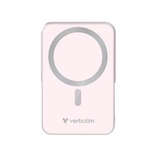 Power banka, externá batéria, magnetická (bezdrôtová), 10 000 mAh, stojanček, VERBATIM "Charge n Go", ružová