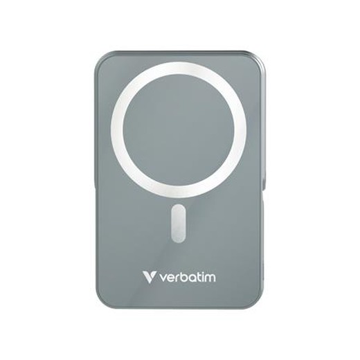 Power banka, externá batéria, magnetická (bezdrôtová), 10 000 mAh, stojanček, VERBATIM "Charge n Go", sivá