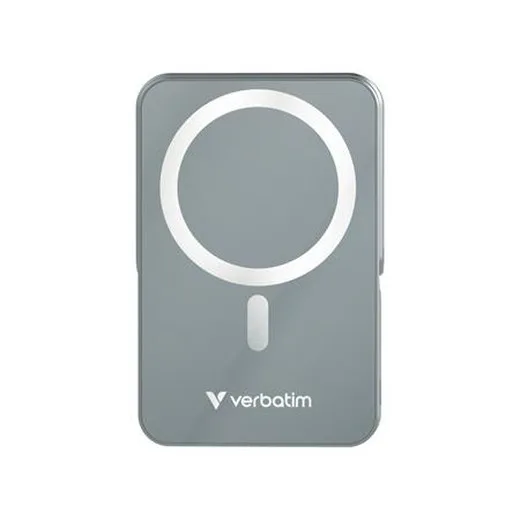Power banka, externá batéria, magnetická (bezdrôtová), 10 000 mAh, stojanček, VERBATIM "Charge n Go", sivá