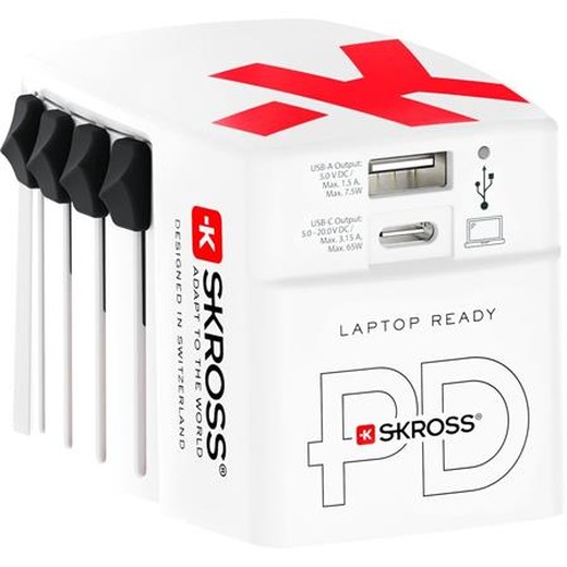 Sieťová nabíjačka pre cestovateľov, 1× USB-A, 1× USB-C PD, 65 W, USB-C kábel, SKROSS