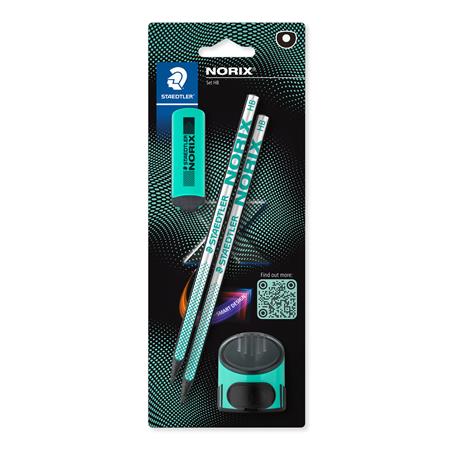 Grafitová ceruzka, sada, so strúhadlom a gumou, tvrdosť HB, STAEDTLER "Norix® 181", francúzska zelená
