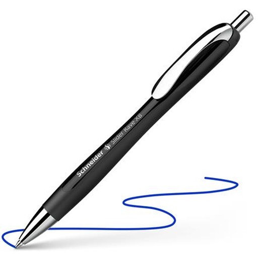 Guľôčkové pero, 0,7 mm, stláčací mechanizmus, SCHNEIDER "Slider Rave XB", čierne, modré