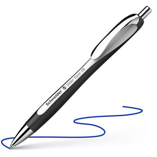 Guľôčkové pero, 0,7 mm, stláčací mechanizmus, SCHNEIDER "Slider Rave XB", čierno-biele, modré