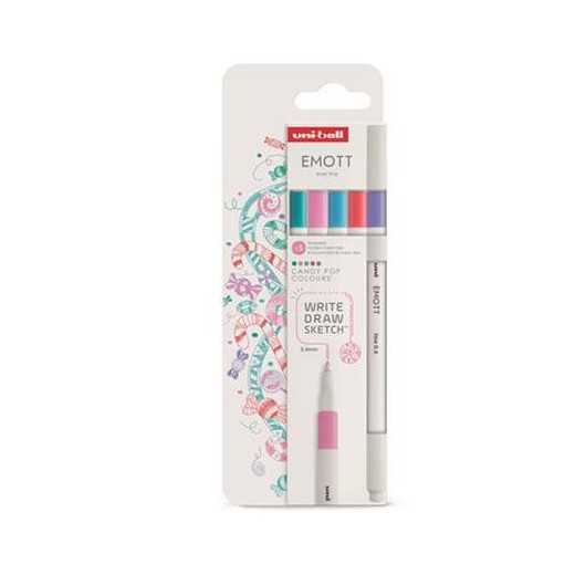 Liner, sada, 0,4 mm, UNI „Emott Candy Pop“, 5 rôznych farieb