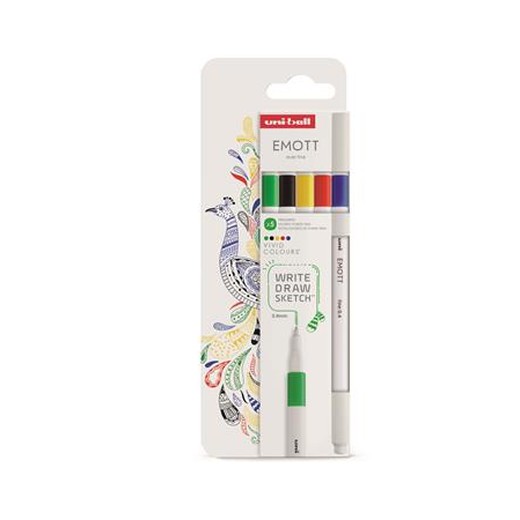 Liner, sada, 0,4 mm, UNI „Emott Vivid“, 5 rôznych farieb